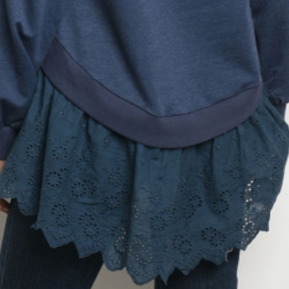 NINETY NINE Navy Long Sleeve Eyelet Trim Tunic Top - Picture 4 of 5